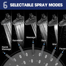 UPGRADED 6-Mode High Pressure Rain Shower Head, 6-Inch High Flow Fixed Showerheads, Bathroom Rainfall Showerhead Replacement for Low Water Pressure, Modern Look, Tool-free Installation