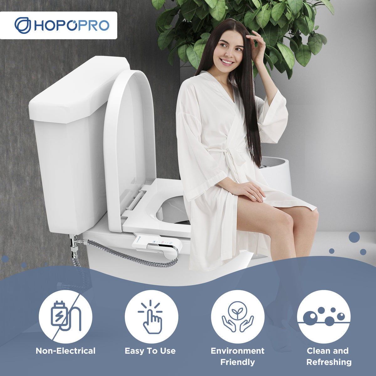 HOPOPRO Bidet With Single Finger Water Pressure Control, Self Cleaning Hygien