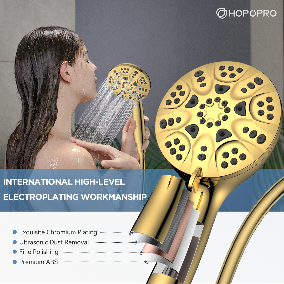 6-Mode High Pressure Handheld Shower Head Set - HOPOPRO High Flow Bath ...