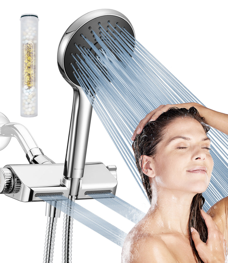 HOPOPRO Filtered Shower Head High Pressure Handheld Shower Head with Filter Dual Shower Head with 79" Hose Water Softener Filters for Hard Water Remove Chlorine and Harmful Substance Chrome Black