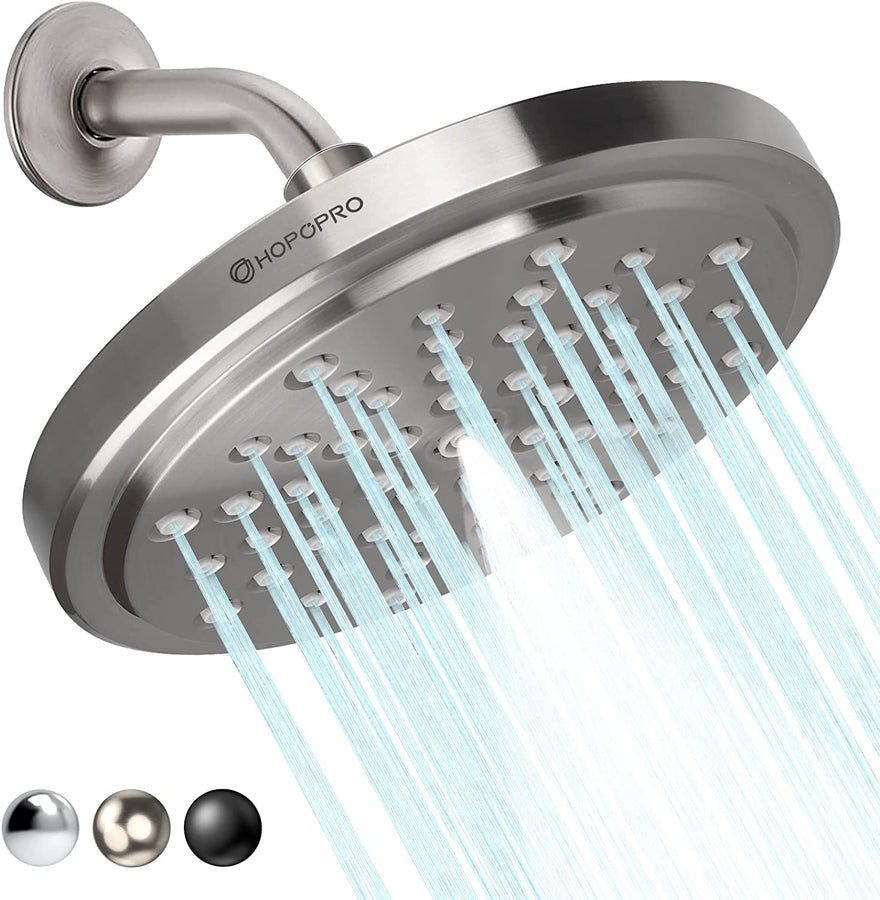 HOPOPRO NBC News Recommended Brand High Pressure Shower Head, Newest US Patented High Flow Fixed Showerhead 7 Inch Rainfall Shower Spray with Adjustable Brass Swivel Ball Joint