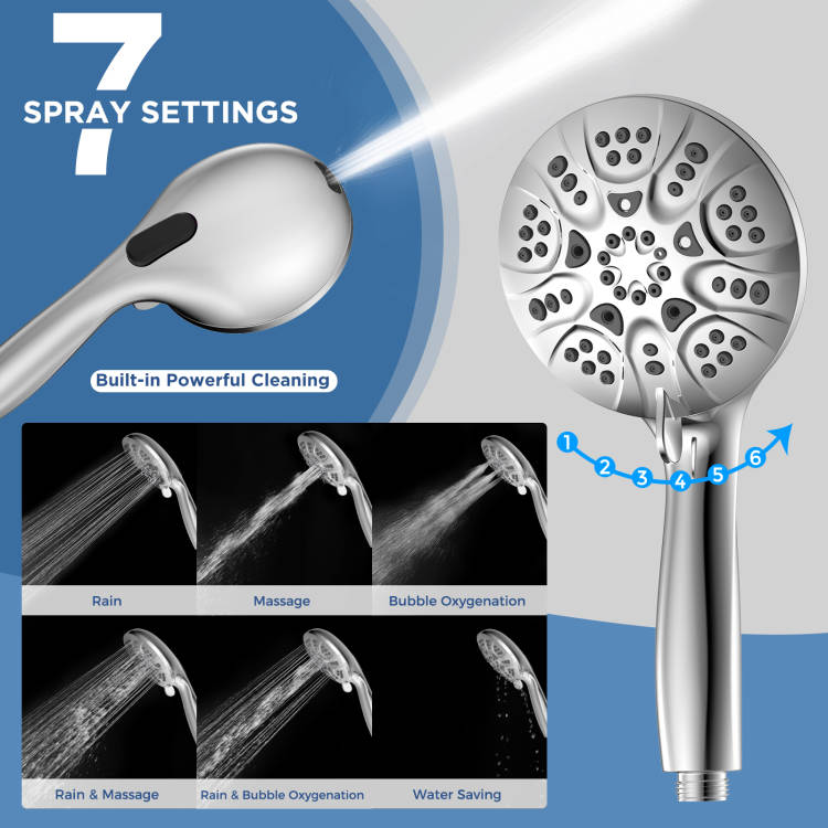 HOPOPRO High Pressure Shower Head with Handheld 7 Spray Settings Detac ...