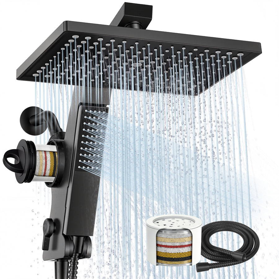 HOPOPRO Filtered Shower Head with Handheld Combo12 Inch High Pressure Rain Shower Head with Filter, 2-in-1 Dual Rainfall &amp; Detachable Handheld Showerheads with Stainless Steel Shower Hose